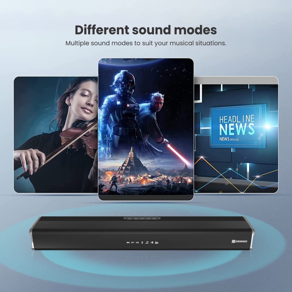 Portronics Sound Slick 5 80W Bluetooth Wireless Soundbar with LED Display, 3.5mm Aux-in, Supports USB, Optical Input Port, Remote Control(Black)