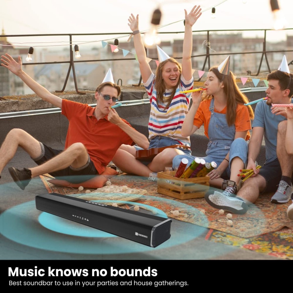 Portronics Sound Slick 5 80W Bluetooth Wireless Soundbar with LED Display, 3.5mm Aux-in, Supports USB, Optical Input Port, Remote Control(Black)