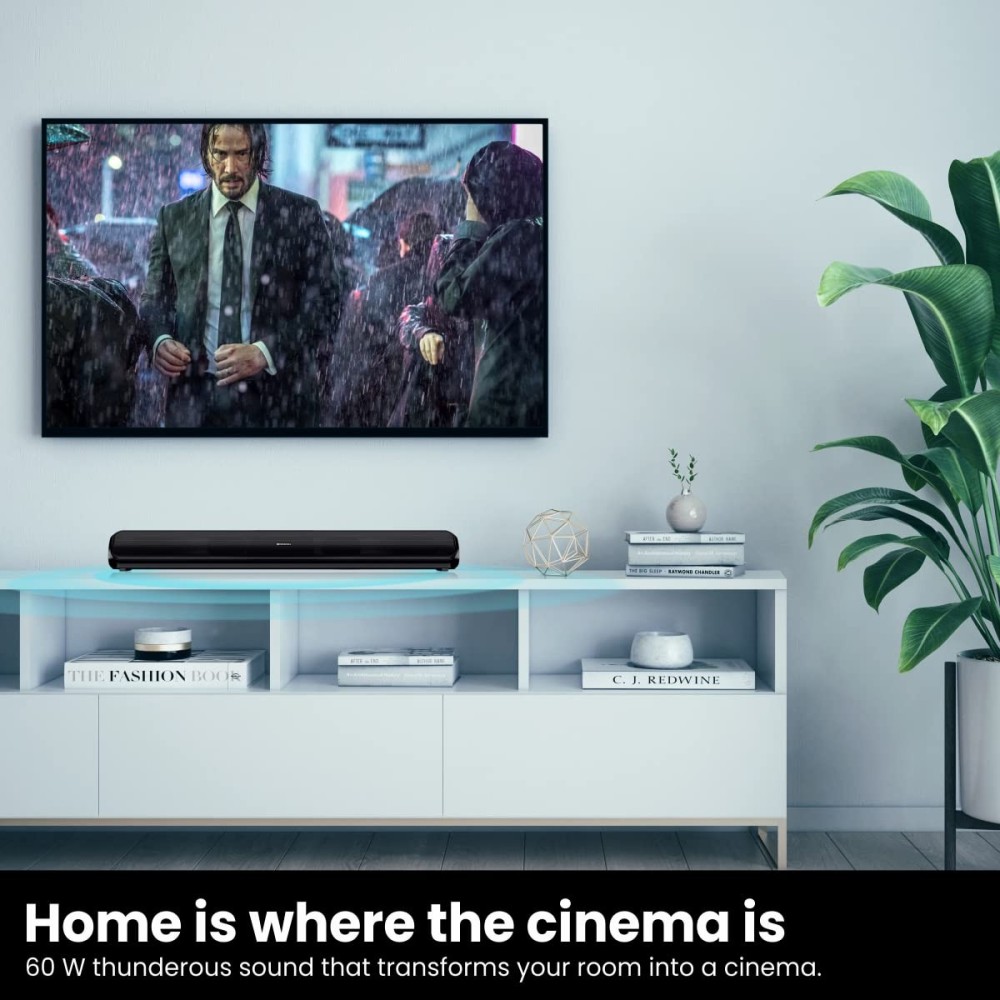 Portronics Sound Slick 6 60W Bluetooth Wireless Soundbar with Multiple Audio Modes, 3.5mm Aux-in, in-Built Power Cable, Optical Input Port, Remote Control(Black)