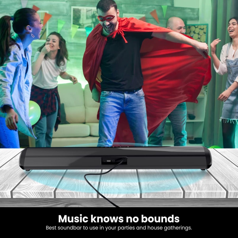 Portronics Sound Slick 6 60W Bluetooth Wireless Soundbar with Multiple Audio Modes, 3.5mm Aux-in, in-Built Power Cable, Optical Input Port, Remote Control(Black)