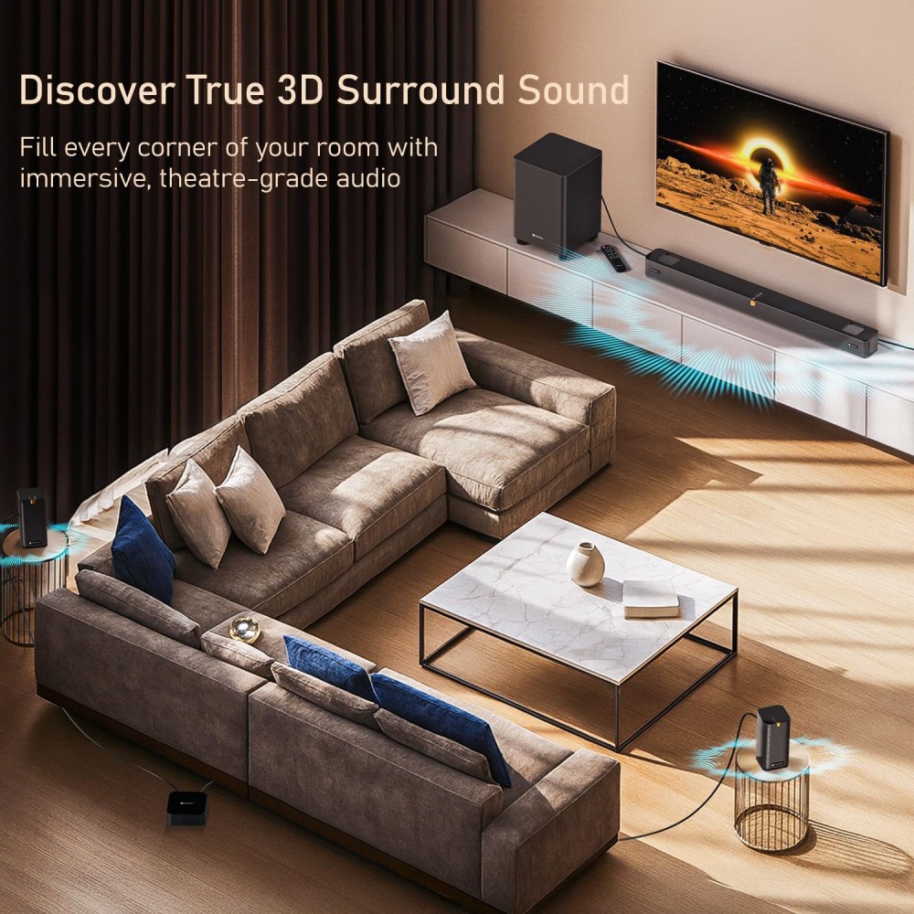 Portronics 600W Sound Slick X1 5.1.2 CH Dolby Atmos Soundbar Home Theatre with Wireless Satellite Speaker, Wired Subwoofer, Wide Comptability, HDMI ARC, Bluetooth & Optical Connectivity (Black)