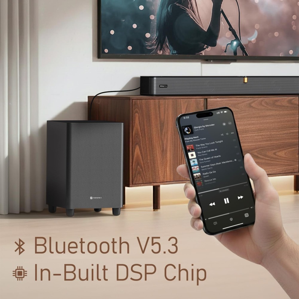 Portronics 600W Sound Slick X1 5.1.2 CH Dolby Atmos Soundbar Home Theatre with Wireless Satellite Speaker, Wired Subwoofer, Wide Comptability, HDMI ARC, Bluetooth & Optical Connectivity (Black)