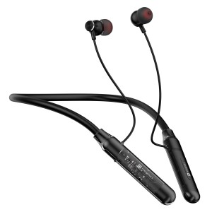 Portronics Harmonics Y3 in Ear Bluetooth Neckband with Upto 40 Hours Playtime & in Line HD Mic, Transparent Design, Dual Pairing, Gaming/Music Mode, Low Latency, BT 5.4V, Type C Fast Charging(Black)