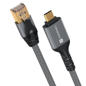 Portronics EtherC, Type-C to RJ45 Ethernet Cable, CAT-6 Certified, 1000 Mbps High-Speed Internet, Gold-Plated Connectors, Braided Nylon, 2 Meter Long, Compatible with Laptops, MacBook, iPad &