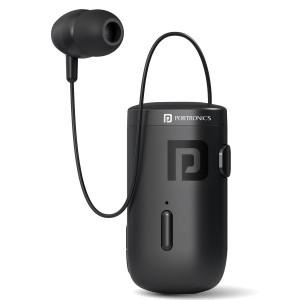 Portronics Harmonics Klip 6 Retractable Bluetooth Calling Earphone with Upto 30 Hour Playback, Vibration Prompt, Strong Clip, HD Clarity Mic, Bluetooth V5.3, Type C Fast Charging(Black)