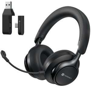 Portronics Muffs M7 Over Ear Headphone with USB-A & Type C 2.4Ghz Receiver, Detachable Boom Mic, Upto 50 Hours Playtime, Deep Bass, Bluetooth V5.4, 40mm Dynamics Driver, Type C Fast Charging(Black)
