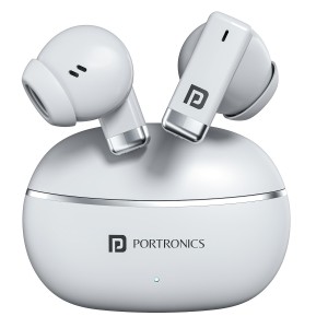 Portronics Twins one in Ear Earbuds with Deep Bass, Upto 30 Hours Playtime,13mm Dynamic Driver, Game/Music Mode, Bluetooth V6.0, Voice Assistant, Type C Fast Charging Buds, Lightweight Design(White)