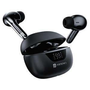 Portronics Harmonics Twins 28 ANC TWS in Ear Earbuds with Smart Touch Control, 50 Hours Playback, Quad Mic ENC, Low Latency, 13mm Dynamic Driver, IPX 5 Water Resistant, Fast Type C Charging(Black)