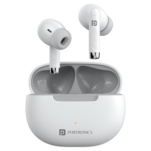 Portronics Harmonics Twins 32 in-Ear TWS Smart Earbuds with HD Mic, Upto 30 Hours Playtime, Touch Control, Low Latency, Bluetooth Version 5.4, IPX5 Water Resistant, Type C Fast Charging(White).