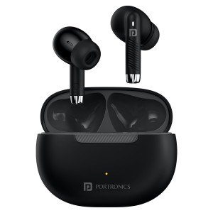 Portronics Harmonics Twins 32 in-Ear TWS Smart Earbuds with HD Mic, Upto 30 Hours Playtime, Touch Control, Low Latency, Bluetooth Version 5.4, IPX5 Water Resistant, Type C Fast Charging(Black).