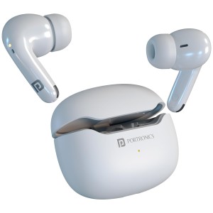 Portronics Harmonics Twins 33 ANC Truly Wireless Bluetooth in Ear Earbuds with Quad Mic ENC, Upto 50 Hours Playtime, Bluetooth 5.3V, Type C Fast Charging, Ear Buds Wireless Earphone with Mic(White)