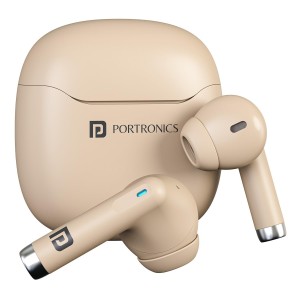 Portronics Harmonics Twins S18 Pro in Ear TWS Earbuds with 30H Playtime, in Built HD Mic, Game/Music Mode, 13mm Dynamic Driver, Low Latency, Touch Control, Type C Fast Charging, Light Weight, Comfy Fit(Beige)