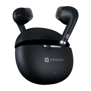 Portronics Harmonics Twins S19 Truly Wireless in Ear Earbuds with 30 Hours Playtime, Unique Earbuds Design, HD Quality Mic, Touch Control, Game/Music Mode, Low Latency, Type C Fast Charging(Black)