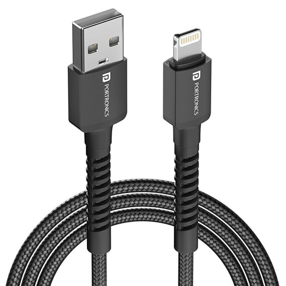 Portronics Konnect X USB to Lightning Fast Charging Cable 3A Nylon Braided for iPhone & iPad 1M