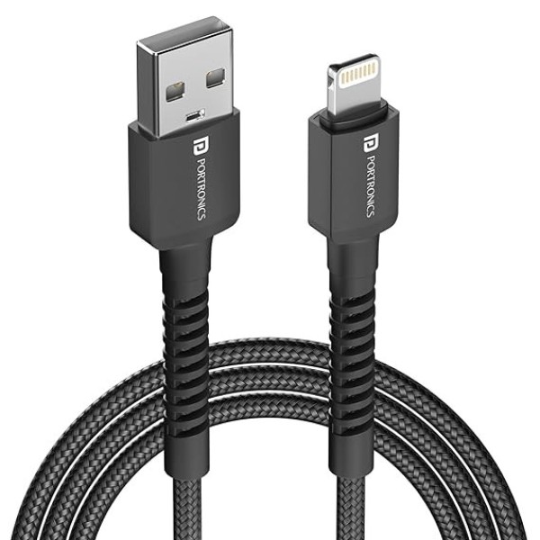 Portronics Konnect X USB to Lightning Fast Charging Cable 3A Nylon Braided for iPhone & iPad 1M