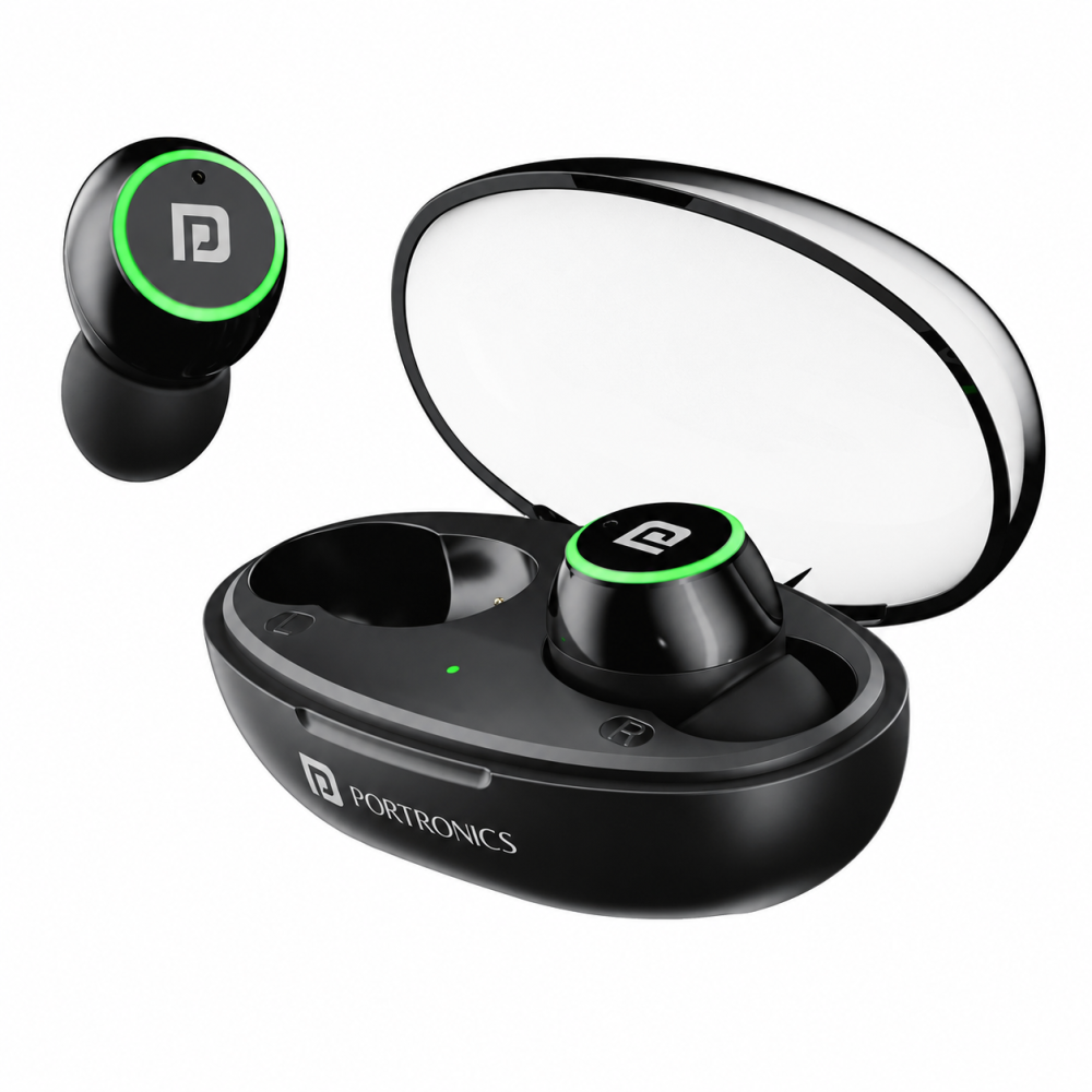 Portronics Harmonics Twins S13 in Ear Earbuds With Mic,24H Playtime, Game/Music Mode,BT5.3v Bluetooth Headset (Black, True Wireless)