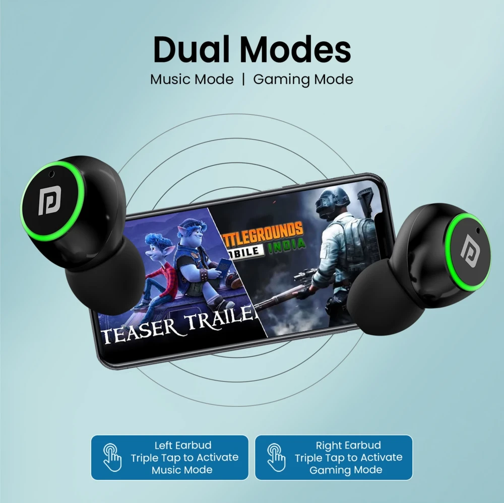 Portronics Harmonics Twins S13 in Ear Earbuds With Mic,24H Playtime, Game/Music Mode,BT5.3v Bluetooth Headset (Black, True Wireless)