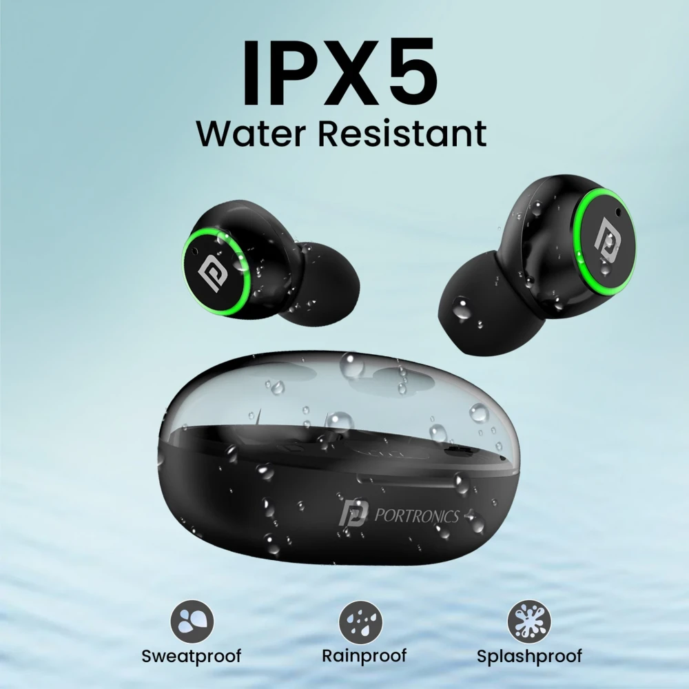 Portronics Harmonics Twins S13 in Ear Earbuds With Mic,24H Playtime, Game/Music Mode,BT5.3v Bluetooth Headset (Black, True Wireless)