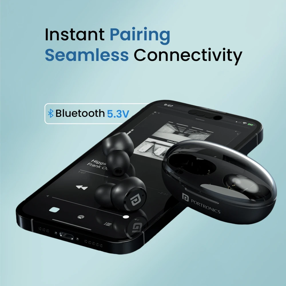 Portronics Harmonics Twins S13 in Ear Earbuds With Mic,24H Playtime, Game/Music Mode,BT5.3v Bluetooth Headset (Black, True Wireless)
