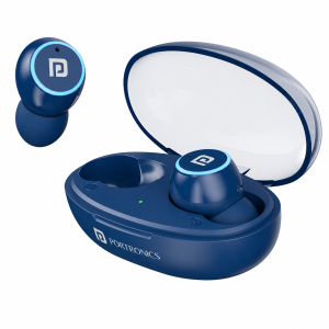 Portronics Harmonics Twins S13 in Ear Earbuds With Mic,24H Playtime, Game/Music Mode,BT5.3v Bluetooth Headset (Blue, True Wireless)