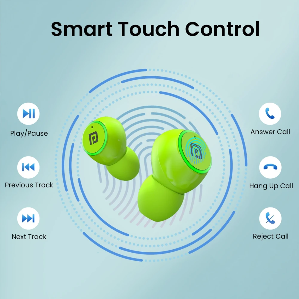 Portronics Harmonics Twins S13 in Ear Earbuds With Mic,24H Playtime, Game/Music Mode,BT5.3v Bluetooth Gaming Headset (Green, True Wireless)