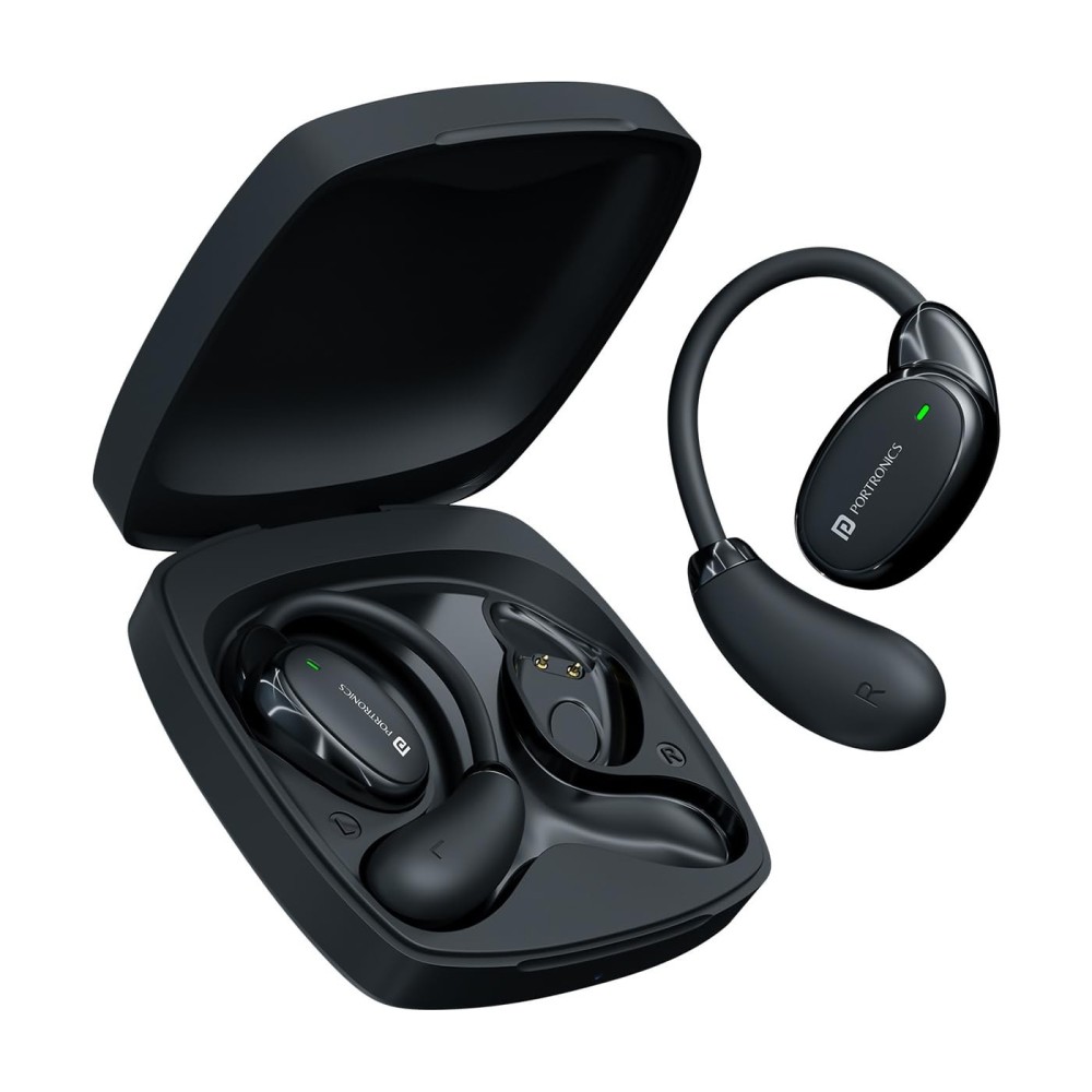 Portronics Harmonics Twins 31 OWS Wireless Earbuds with HD Mic, Flexible Secure Earhook, Touch Control, 24H Playtime, Music & Gaming Modes, Bluetooth 5.4, Lightweight - (Black)