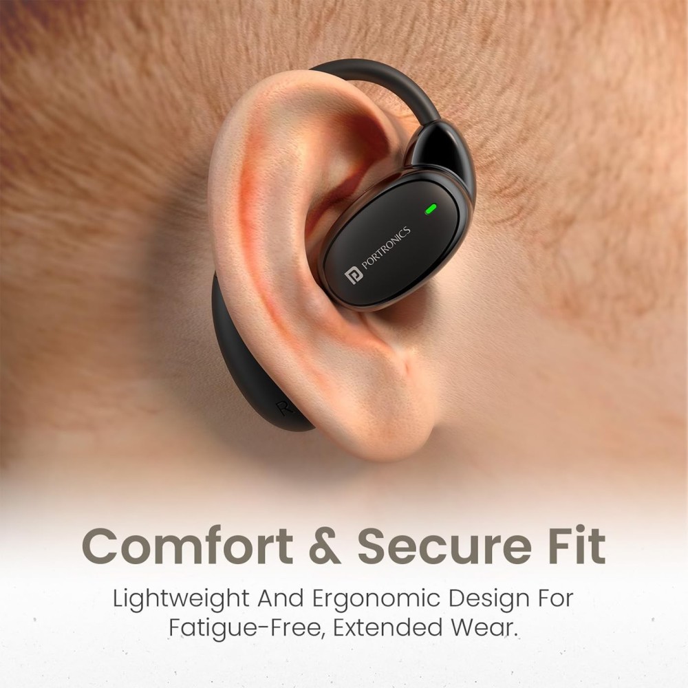Portronics Harmonics Twins 31 OWS Wireless Earbuds with HD Mic, Flexible Secure Earhook, Touch Control, 24H Playtime, Music & Gaming Modes, Bluetooth 5.4, Lightweight - (Black)