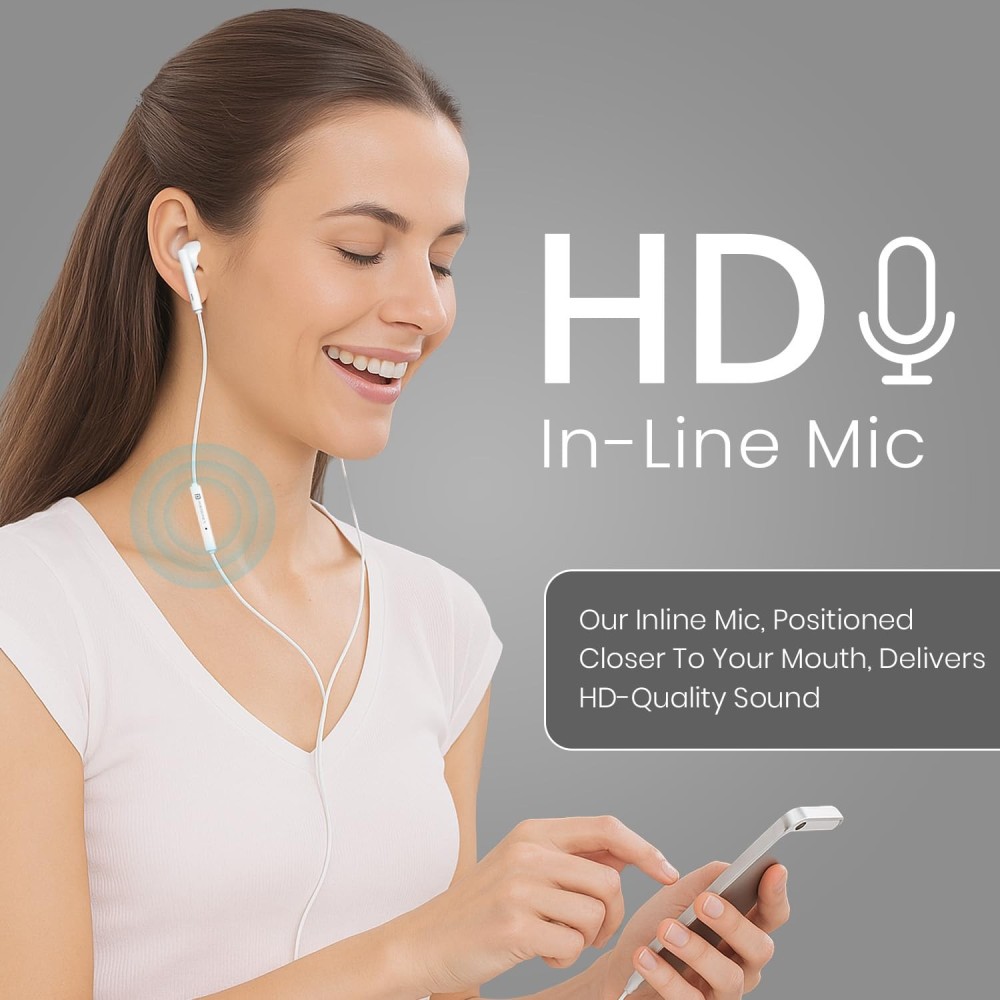 Portronics Conch Theta L 8 Pin Wired Earphone with in Line HD Mic, Powerful Audio, 14.2mm Driver, Unique Earbuds Design, TPE Anti Tangle Wire, in line Controls, Wide Compatibility(White)