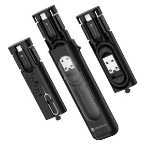 Portronics Snapcase 4 60W Multifunctional Fast Charging Data Cable Transparent Kit, Conversion Set USB A & Type C to Male Micro/Type C/Lightning, Data Transfer, Sim Storage, Sim Eject Pin,Poc
