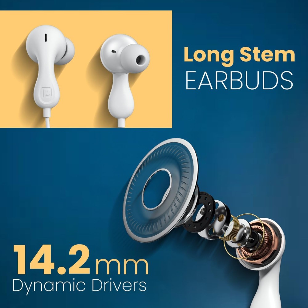 Portronics Conch Kappa in Ear 3.5mm Wired Earphones with in Line HD Mic, Powerful Audio, 14.2mm Dynamic Driver, Unique Earbuds Design, TPE Anti Tangle Wire, in line Controls, Wide Compatibility(White)