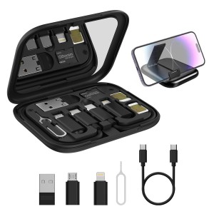 Portronics Snapcase 60W Multifunctional Fast Charging Data Cable Kit, Conversion Set USB A & Type C to Male Micro/Type C/Lightning,Data Transfer,Sim Storage,Sim Eject Pin,Pocket Mirror,Phone 