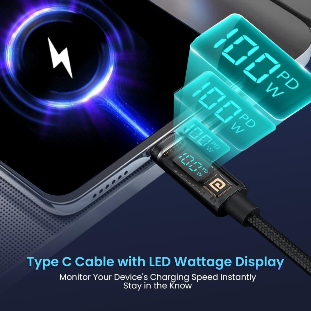 Portronics Konnect View 100W Type-C to Type-C Cable with LED Display