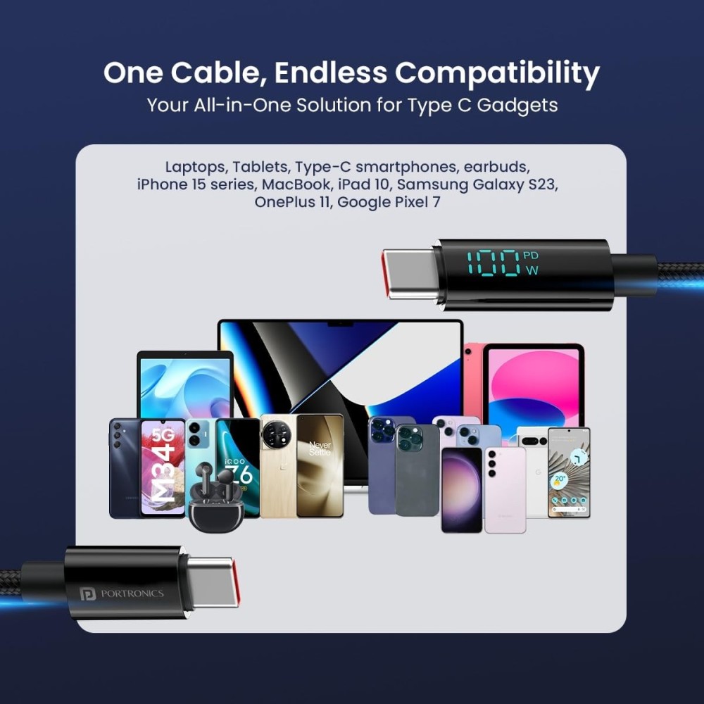 Portronics Konnect View 100W Type-C to Type-C Cable with LED Display