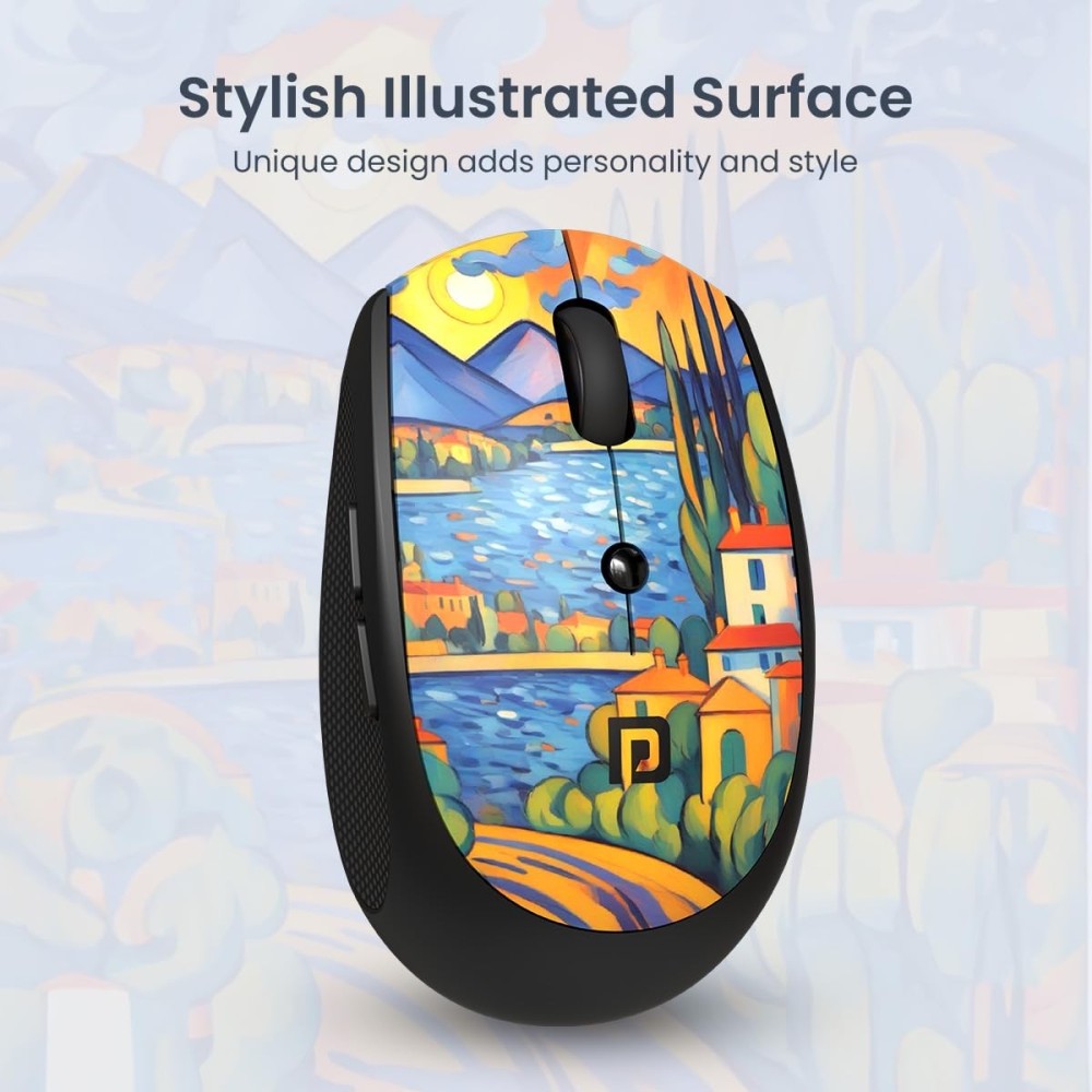 Portronics Toad III Plus Rechargeable Bluetooth & 2.4GHz Wireless Mouse with 6 Buttons, Soft Silicone Grip, Stylish Illustrated Design for Laptop, PC & Mac - (Black)