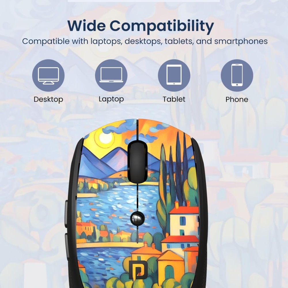Portronics Toad III Plus Rechargeable Bluetooth & 2.4GHz Wireless Mouse with 6 Buttons, Soft Silicone Grip, Stylish Illustrated Design for Laptop, PC & Mac - (Black)