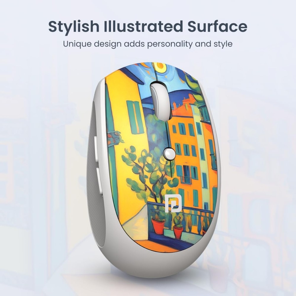 Portronics Toad III Plus Rechargeable Bluetooth & 2.4GHz Wireless Mouse with 6 Buttons, Soft Silicone Grip, Stylish Illustrated Design for Laptop, PC & Mac - (White)