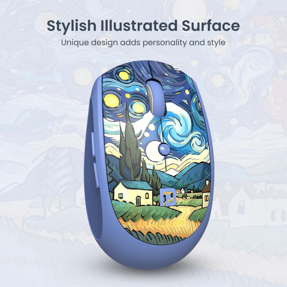 Portronics Toad III Plus Rechargeable Bluetooth & 2.4GHz Wireless Mouse with 6 Buttons, Soft Silicone Grip, Stylish Illustrated Design for Laptop, PC & Mac - (Blue)