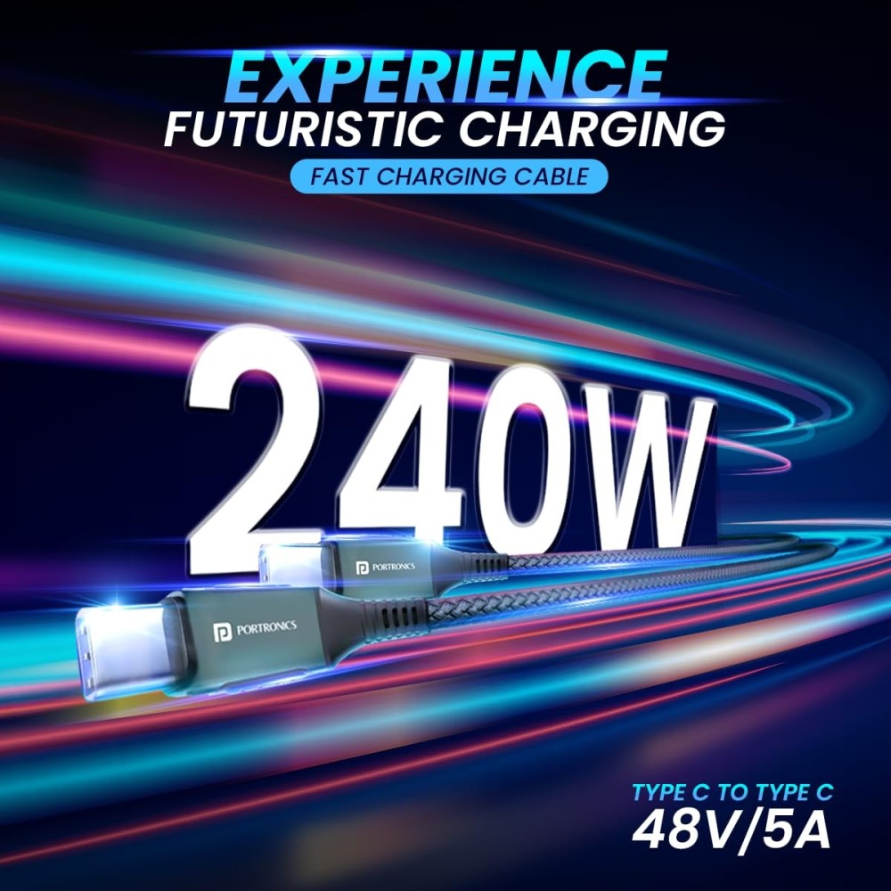 Portronics Konnect 240C 240W USB Type-C Fast Charging Cable (1.2M)