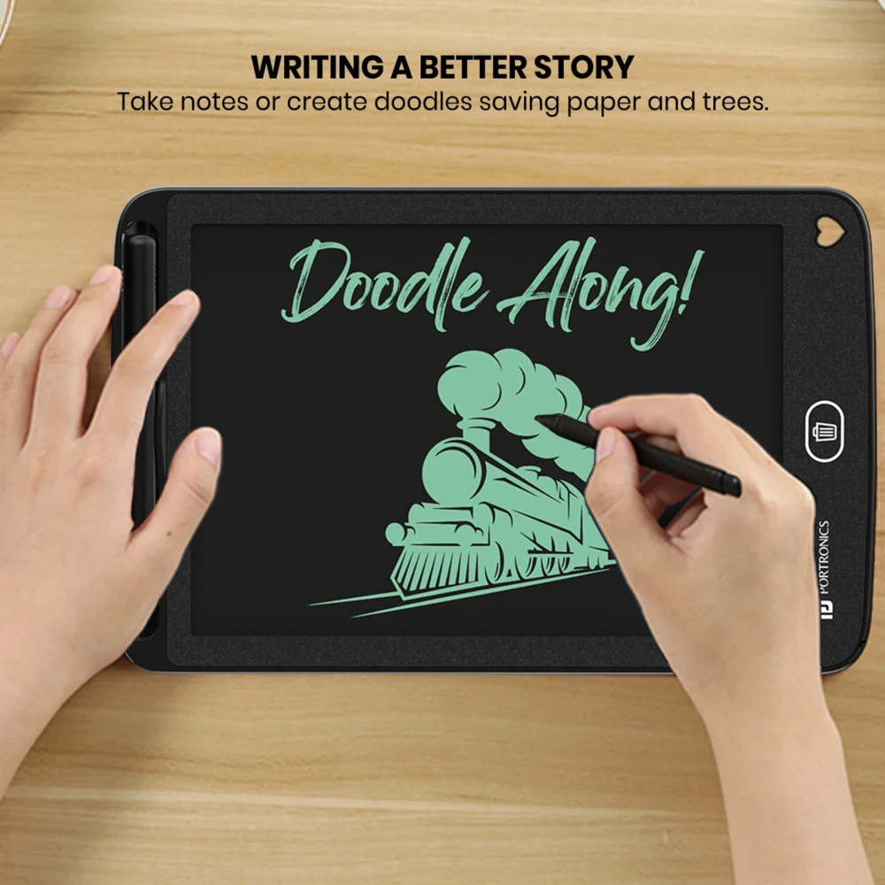 Portronics Ruffpad 8.5E Re-Writable LCD Writing Tablet 8.5 Inch, Wireless Graphics Tablet, Eco-Friendly Digital Drawing & Note Pad - (Black)