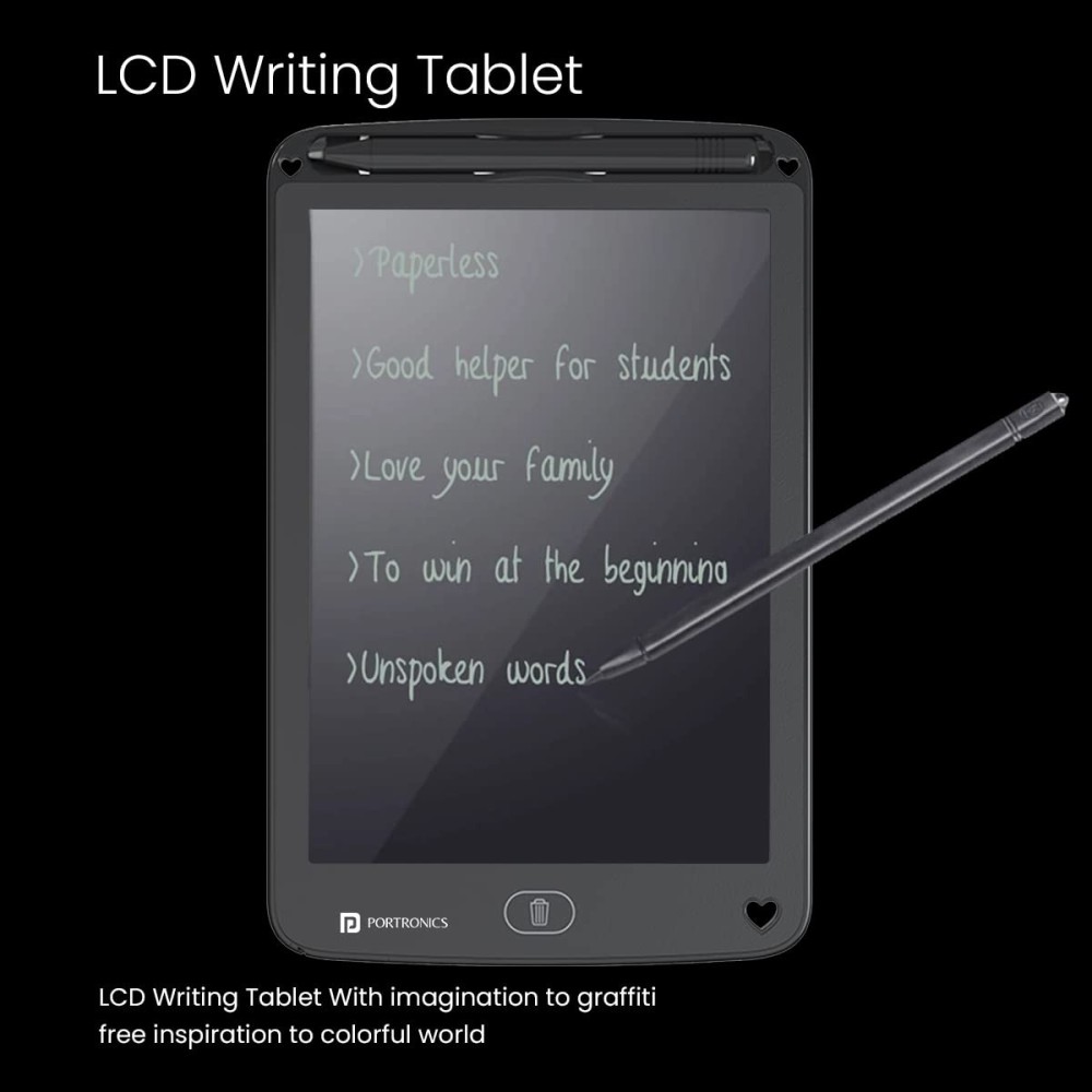 Portronics Ruffpad 12E Re-Writable 12 Inch LCD Writing Pad with App Save & Share, Digital E-Writer Tablet for Kids, Students & Office - (Black)