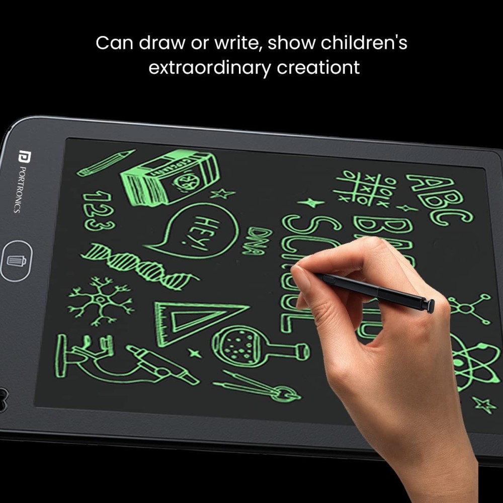 Portronics Ruffpad 12E Re-Writable 12 Inch LCD Writing Pad with App Save & Share, Digital E-Writer Tablet for Kids, Students & Office - (Black)