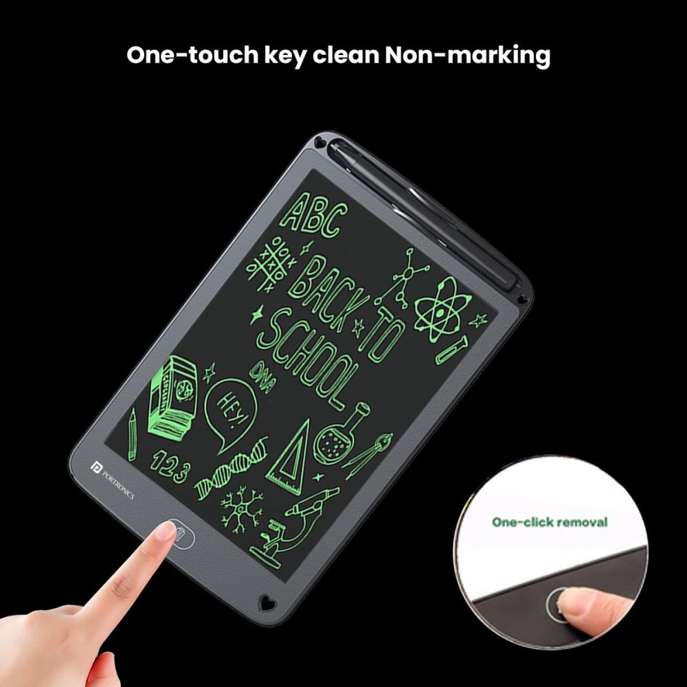 Portronics Ruffpad 12E Re-Writable 12 Inch LCD Writing Pad with App Save & Share, Digital E-Writer Tablet for Kids, Students & Office - (Black)