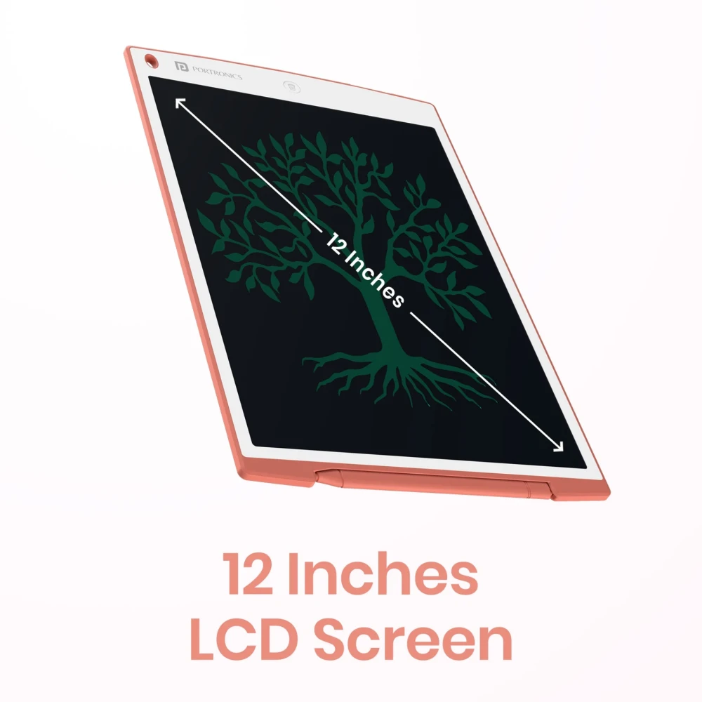 Portronics Ruffpad 12 LCD Writing Pad 12 Inch Rewritable Digital Writing Tablet for Kids & Adults, Wireless Drawing & Note-Taking Graphics Tablet, One-Tap Erase - (Pink, White)