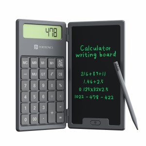 Portronics Ruffpad Calc 2-in-1 Calculator & 6.5-Inch LCD Writing Pad, 12-Digit Foldable Digital Notepad with Stylus Pen for Students, School, Office & Kids - (Black)