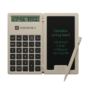 Portronics Ruffpad Calc Mini 2-in-1 Calculator & 5.5-Inch LCD Writing Pad, 12-Digit Foldable Calculator Tablet with Stylus Pen for Students, School, Office & Kids - (Beige)