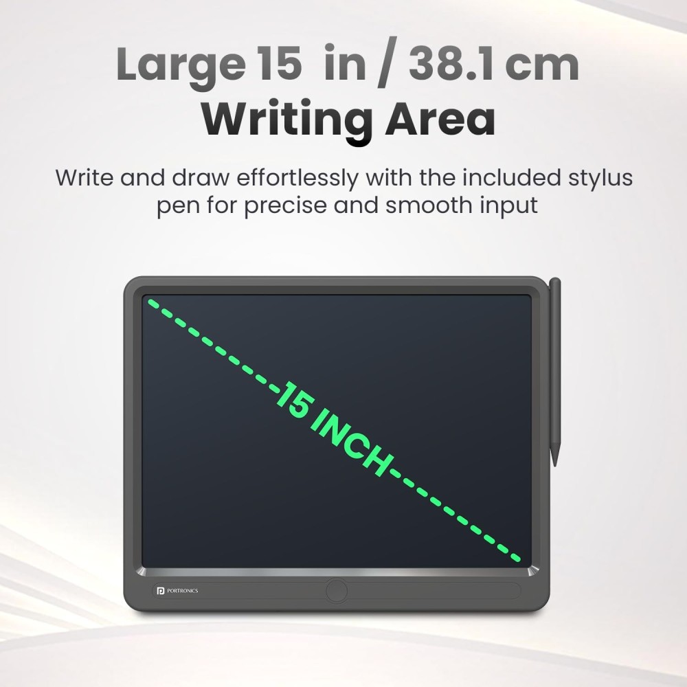 Portronics Ruffpad 15 Re-Writable 15 Inch (38.1cm) LCD Writing Pad for Drawing, Handwriting, Note Taking & Kids Learning Tablet with Stylus – (Black)