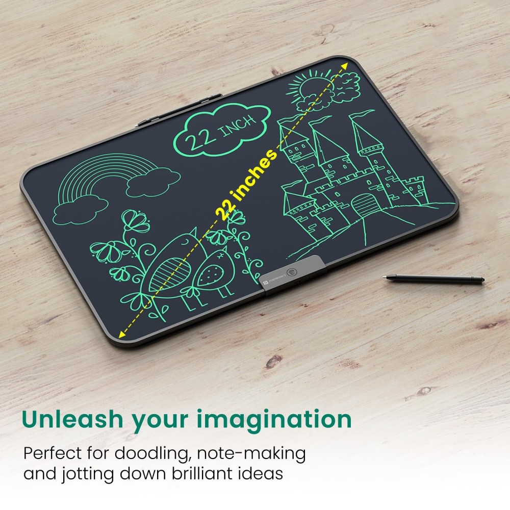 Portronics Ruffpad 22, 22-Inch LCD Writing Pad with Stylus Pen, Erase Button & Lock Switch for Kids, Students, School & Office – (Black)