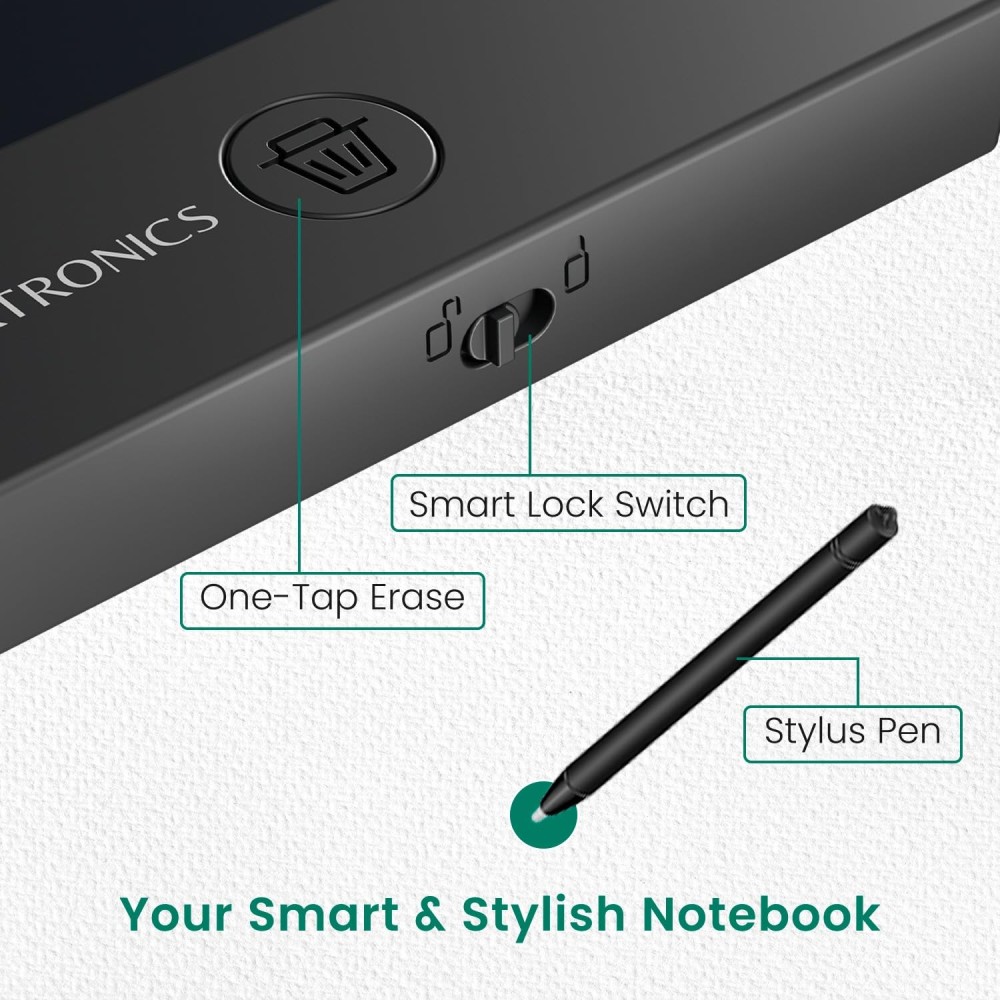 Portronics Ruffpad 22, 22-Inch LCD Writing Pad with Stylus Pen, Erase Button & Lock Switch for Kids, Students, School & Office – (Black)