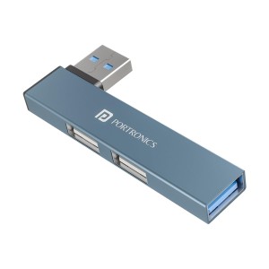 Portronics Mport Mino A USB 3.0 Hub Dock 3-in-1 with USB 3.0 SuperSpeed, 2 USB 2.0 Ports, Compact L-Shape Metal Alloy USB Hub for Laptop, PC & Mac - (Grey)