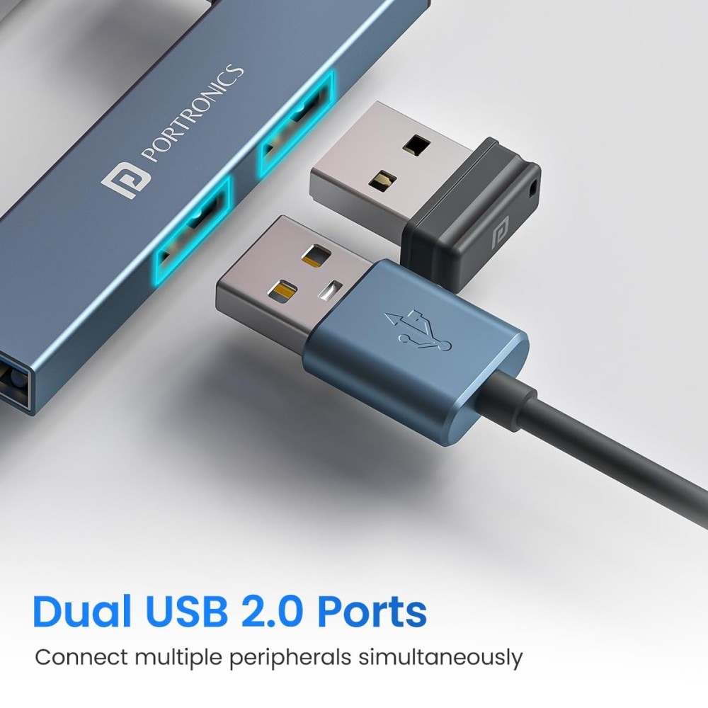 Portronics Mport Mino A USB 3.0 Hub Dock 3-in-1 with USB 3.0 SuperSpeed, 2 USB 2.0 Ports, Compact L-Shape Metal Alloy USB Hub for Laptop, PC & Mac - (Grey)